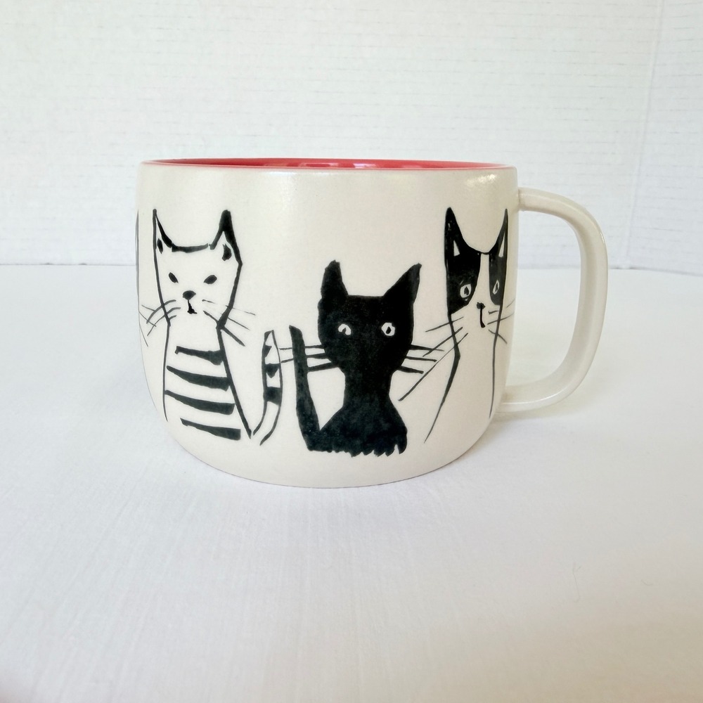 Anthropologie Retired Cat Person Mug Cream Excellent Black White CoralCeramic - Picture 3 of 8